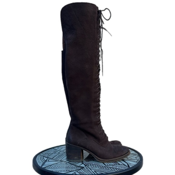Lucky Brand Riddick Leather Lace-Up Over the Knee Boots in Java Brown size 8.5 - Picture 6 of 16